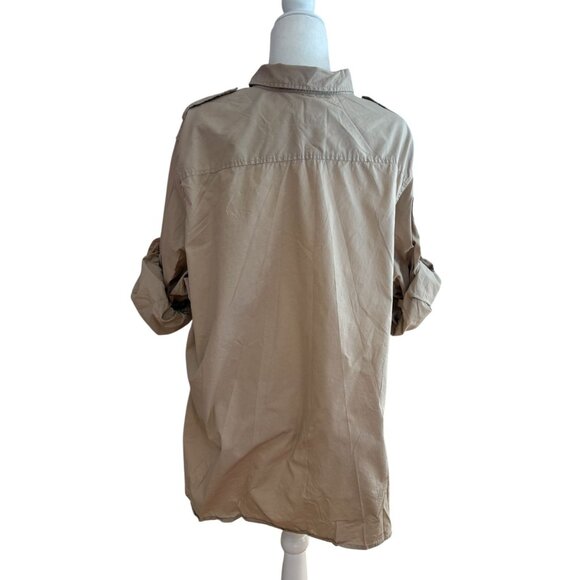 Lauren Ralph Lauren Tan Cotton Button-Up Graphic Script Size 3X - Picture 3 of 8